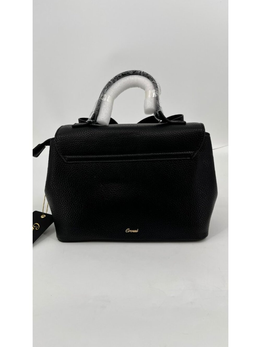 Crossi Jasmine Bowtie Crossbody Black Gold Hardware Snap Vegan Leather - Picture 2 of 7